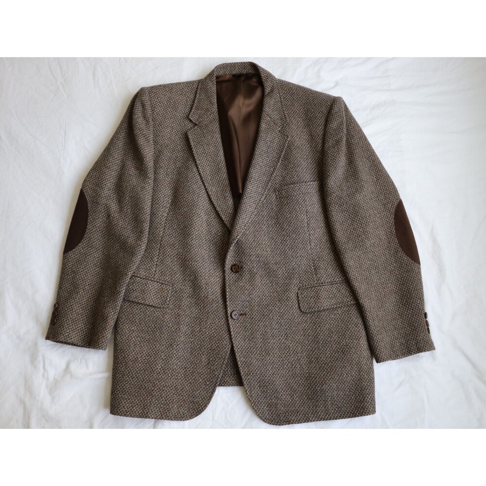 READ Vintage USA 100% Wool Tweed Blazer Mens Brown Elbow Patch Union Grandpa